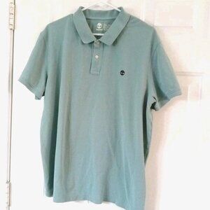 Timberland Light Teal Blue Men's XXL Polo Shirt Short Sleeve Pique Cotton, Logo